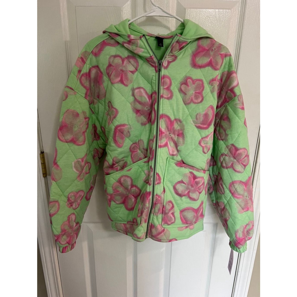 Unisex Wild Fable Green and Pink Floral Bomber Jacket Size xs, small 2X(XXL) NWT - Picture 4 of 9